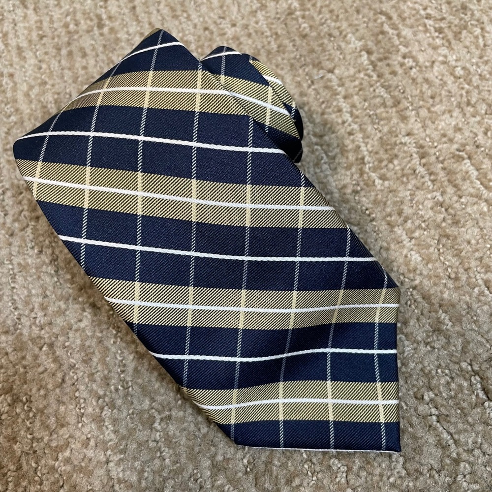 Lord & Taylor Plaid Necktie Boys‎ OS Navy Gold Excellent Classic Preppy 4645